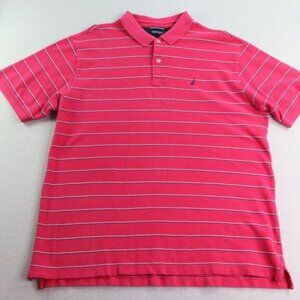 Nautica Polo Shirt Mens XL Pink Striped Short Sleeve Casual